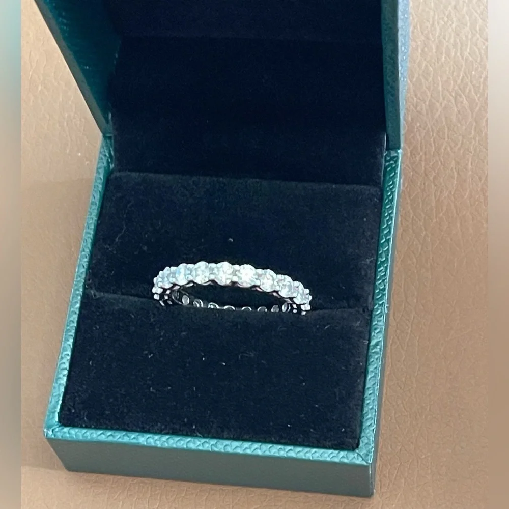 3.00mm Round Brilliant Cut Moissanite Eternity Wedding Band 925 Sterling Silver - Picture 2 of 9